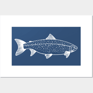 Landlocked Atlantic Salmon Ink Art - cool fish design - dark colors Posters and Art